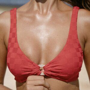 Berlook Red Jacquard O-Ring Bikini Top ONLY 40